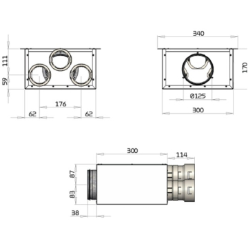 Nilan Nilair boks f/indbl over dør 3xø125 - EAN 5705150749872